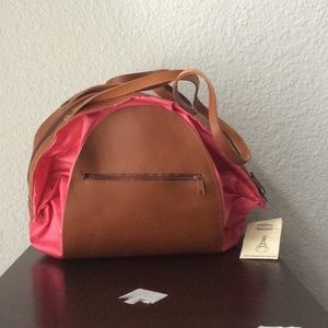 Alpha  Rust Leather and Pink Cloth Purse
